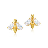 Pear Shape Zircon Cute Bee Sterling Silver Stud Earrings